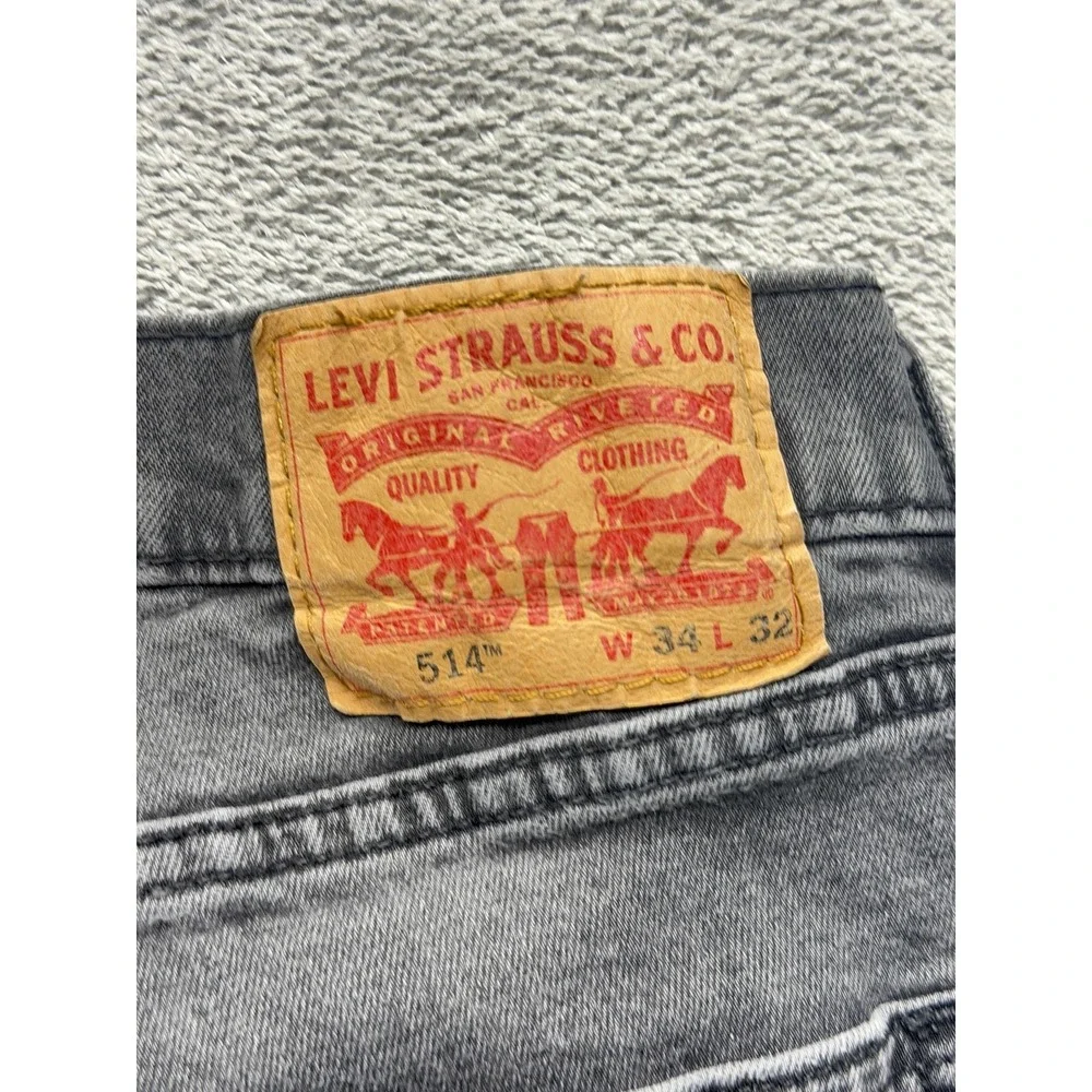 Levis 514 Jeans Mens Measured 34x31 Gray Straight‎ Charcoal Wash Denim Zip Fly